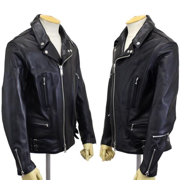 666 LEATHER WEAR LJM-1TFL タイトフィット U.K. サイドベルト ライダースジャケット-ロング- 日本製 BLACKの画像
