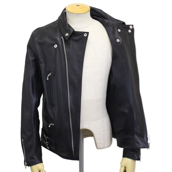 666 LEATHER WEAR LJM-1TFL タイトフィット U.K. サイドベルト ライダースジャケット-ロング- 日本製 BLACKの画像