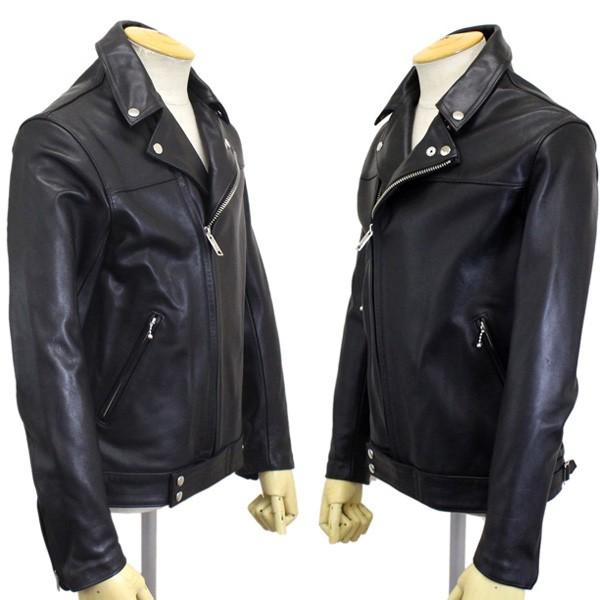666 LEATHER WEAR LJM-23TF タイトフィット フロントフラップ ライダースジャケット 日本製 BLACKの画像