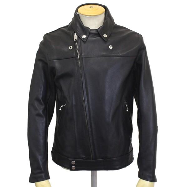 666 LEATHER WEAR LJM-23TF タイトフィット フロントフラップ ライダースジャケット 日本製 BLACKの画像