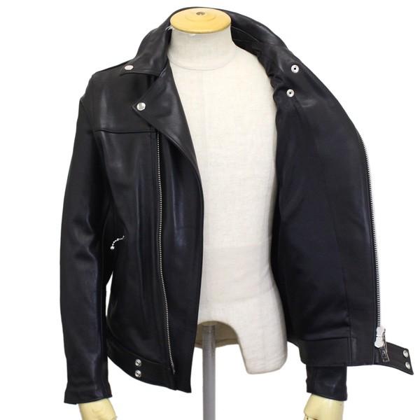 666 LEATHER WEAR LJM-23TF タイトフィット フロントフラップ ライダースジャケット 日本製 BLACKの画像