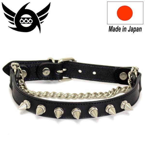 666 STUDDED GEAR スパイク ブーツストラップ ブラックレザー/シルバー鋲/ブラックステッチ 日本製 SOF0004｜threewoodjapan