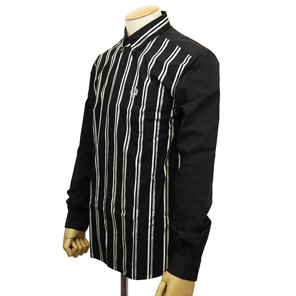 FRED PERRY (フレッドペリー) M4683 Stripe Panel Shirt ストライプ パネル シャツ 102 BLACK FP506｜threewoodjapan｜02