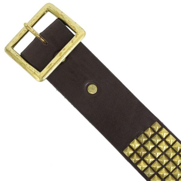HTC(Hollywood Trading Company)#14　5 row Pyramid brass Studs Belt(5連ピラミッドブラススタッズベルト)　ダークブラウンの画像