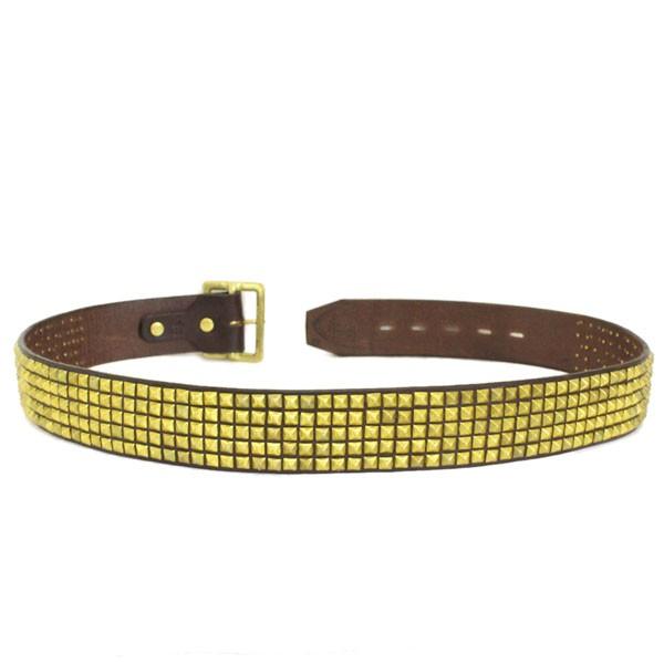 HTC(Hollywood Trading Company)#14　5 row Pyramid brass Studs Belt(5連ピラミッドブラススタッズベルト)　ダークブラウンの画像