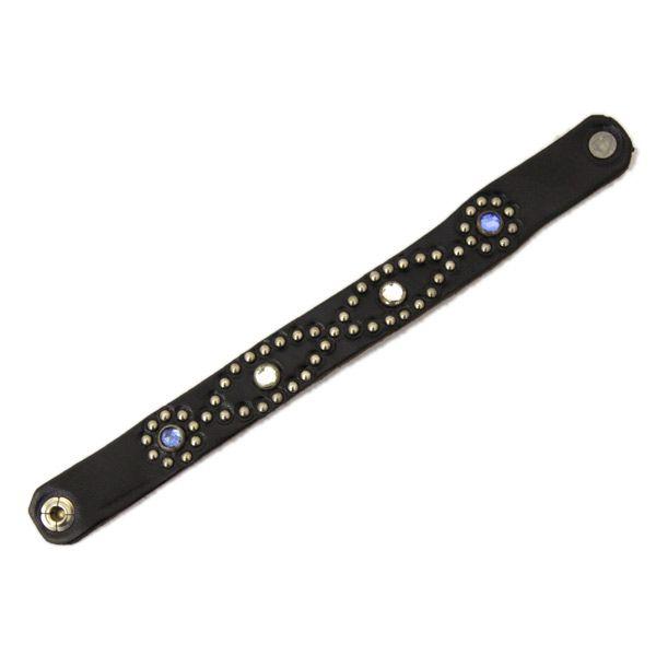 HTC ブレスレット ブラックレザーxクリアストーンxブルーストーン ハリウッドトレーディングカンパニー HTC #D BRACELET