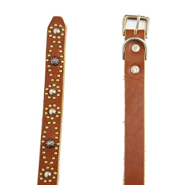 HTC(Hollywood Trading Company) Belt End Only #N-Style 0.75インチ ベルト ライトブラウンレザーxシルバースタッズxブラススタッズの画像