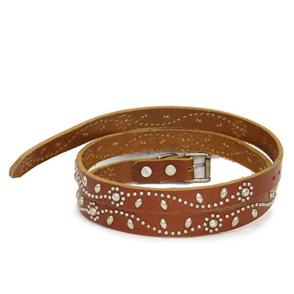 HTC(Hollywood Trading Company) Belt #SN-32 Studs 0.75インチ ベルト ライトブラウンレザーxシルバースタッズの画像