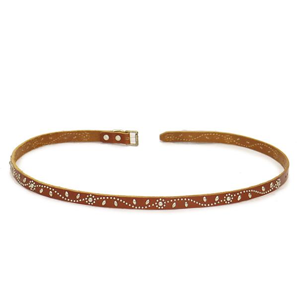 HTC(Hollywood Trading Company) Belt #SN-32 Studs 0.75インチ ベルト ライトブラウンレザーxシルバースタッズの画像