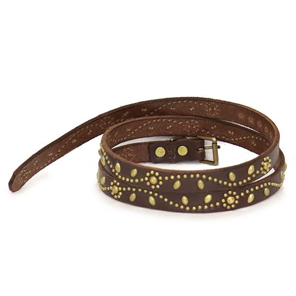 HTC(Hollywood Trading Company) Belt #SN-32 Studs 0.75インチ ベルト ダークブラウンレザーxブラススタッズの画像