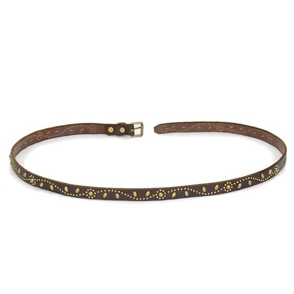 HTC(Hollywood Trading Company) Belt #SN-32 Studs 0.75インチ ベルト ダークブラウンレザーxブラススタッズの画像