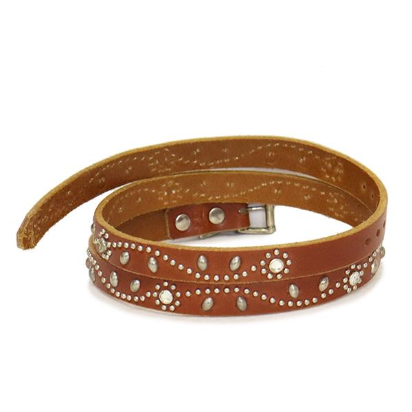 HTC(Hollywood Trading Company) Belt #SN-32 0.75インチ ベルト ライトブラウンレザーxシルバースタッズxクリアストーンの画像
