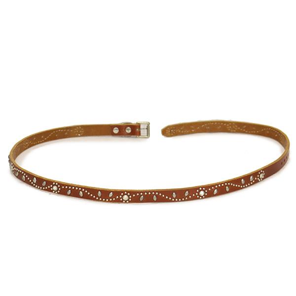 HTC(Hollywood Trading Company) Belt #SN-32 0.75インチ ベルト ライトブラウンレザーxシルバースタッズxクリアストーンの画像