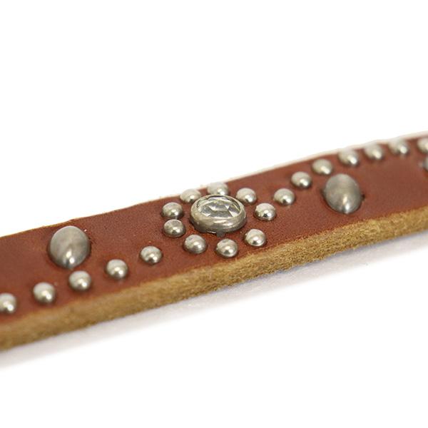 HTC(Hollywood Trading Company) Belt #SN-32 0.75インチ ベルト ライトブラウンレザーxシルバースタッズxクリアストーンの画像