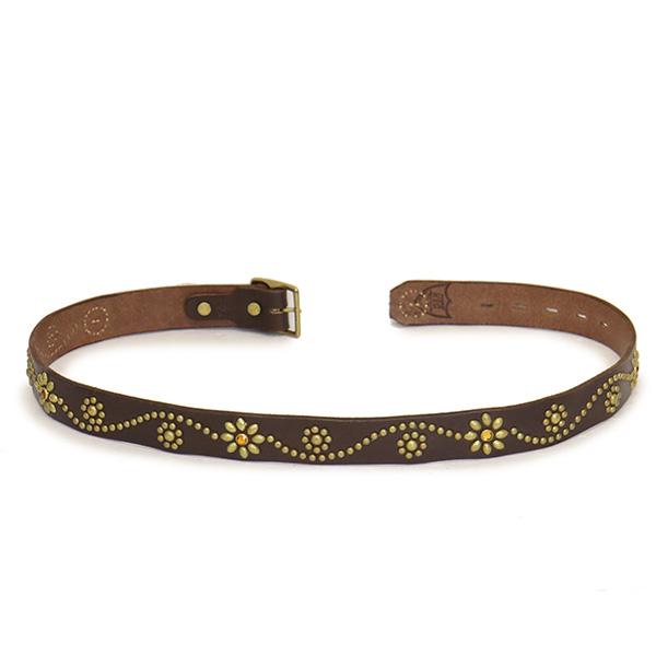 HTC(Hollywood Trading Company) Belt #24S 1.25 with End 1.25インチ ベルト ダークブラウンレザーxブラススタッズxイエローストーンの画像
