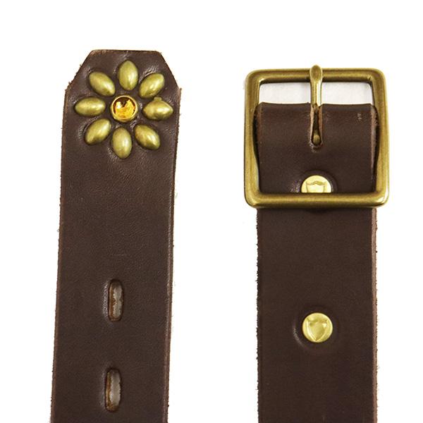 HTC(Hollywood Trading Company) Belt #24S 1.25 with End 1.25インチ ベルト ダークブラウンレザーxブラススタッズxイエローストーンの画像