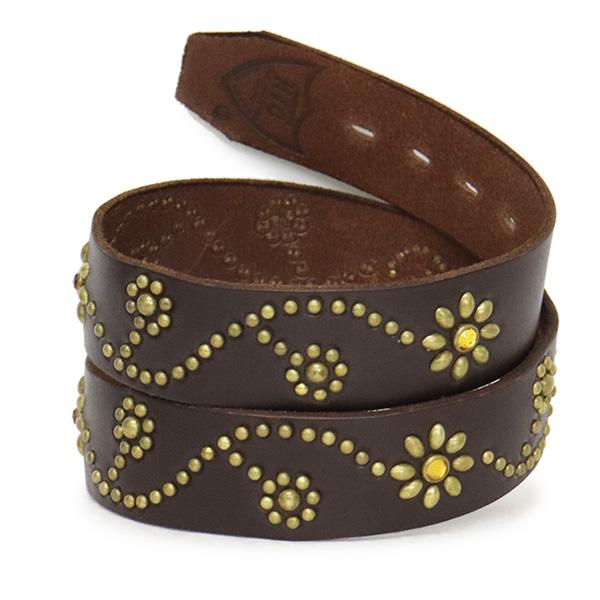 HTC(Hollywood Trading Company) Belt #24S 1.75インチ レザーベルト ダークブラウンレザーxブラススタッズxイエローストーンの画像
