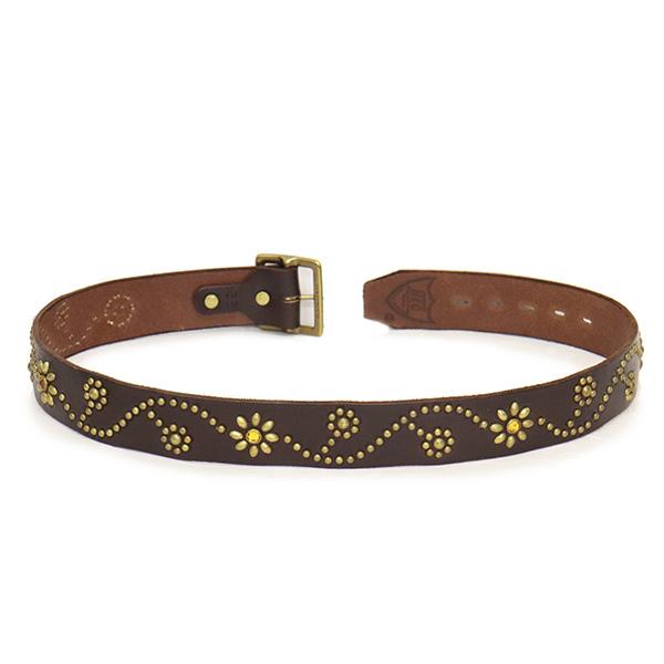 HTC(Hollywood Trading Company) Belt #24S 1.75インチ レザーベルト ダークブラウンレザーxブラススタッズxイエローストーンの画像
