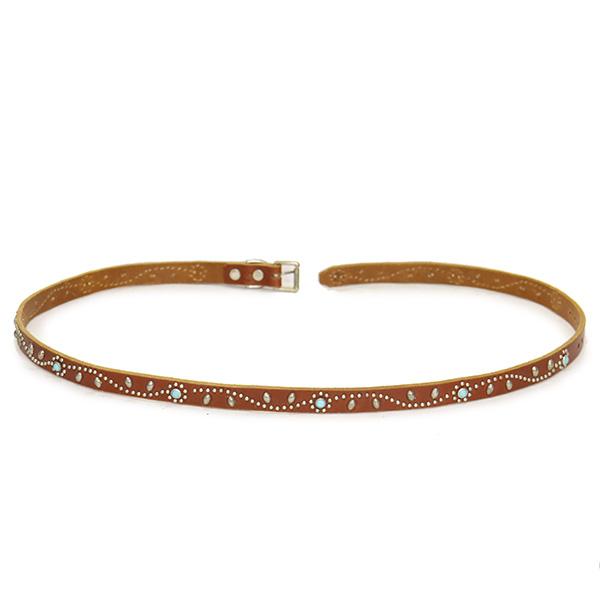 HTC(Hollywood Trading Company) Belt #SN-32 Turquoise 0.75インチ ベルト ライトブラウンレザーxシルバースタッズxターコイズの画像