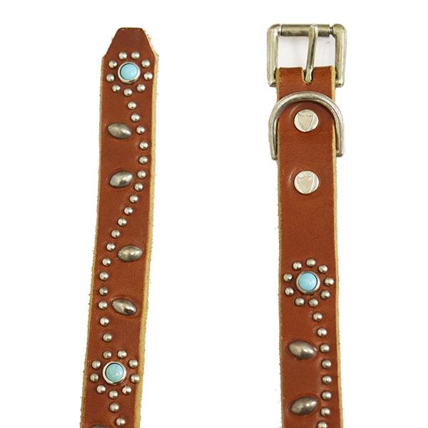 HTC(Hollywood Trading Company) Belt #SN-32 Turquoise 0.75インチ ベルト ライトブラウンレザーxシルバースタッズxターコイズの画像
