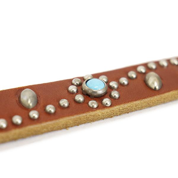 HTC(Hollywood Trading Company) Belt #SN-32 Turquoise 0.75インチ ベルト ライトブラウンレザーxシルバースタッズxターコイズの画像