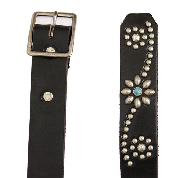 HTC(Hollywood Trading Company) Belt End Only #25 TQ LG 1.25インチ ベルト ブラックレザーxシルバースタッズxターコイズの画像