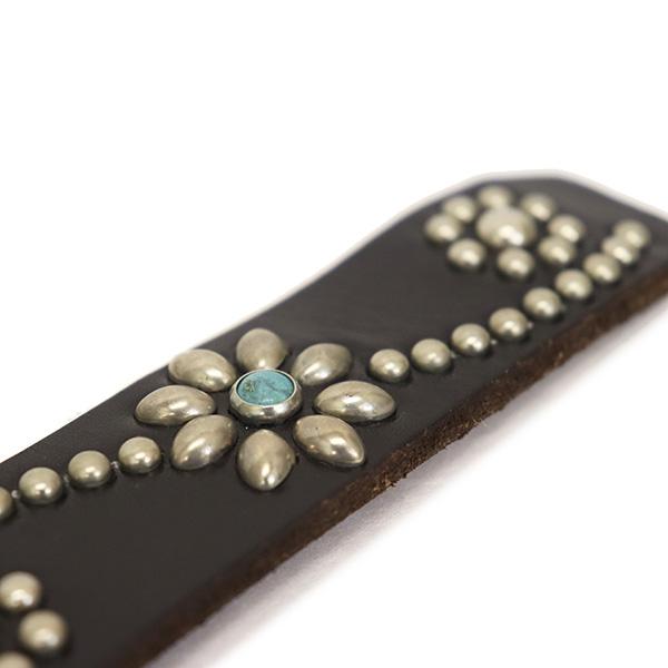 HTC(Hollywood Trading Company) Belt End Only #25 TQ LG 1.25インチ ベルト ブラックレザーxシルバースタッズxターコイズの画像