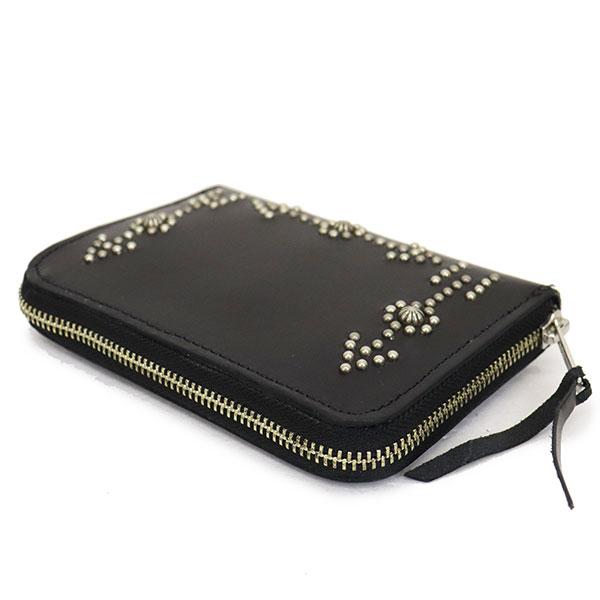HTC(Hollywood Trading Company) Zipper Medium Wallet #BONE&ARROW Umbrella ジッパー ミディアムウォレット ブラックレザーxシルバースタッズの画像