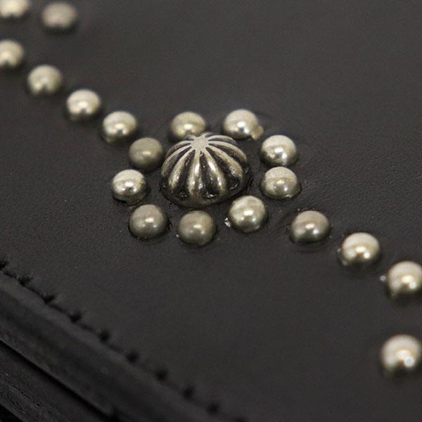 HTC(Hollywood Trading Company) T-2 Wallet #BONE&ARROW Umbrella ミディアムウォレット ブラックレザーxシルバースタッズの画像