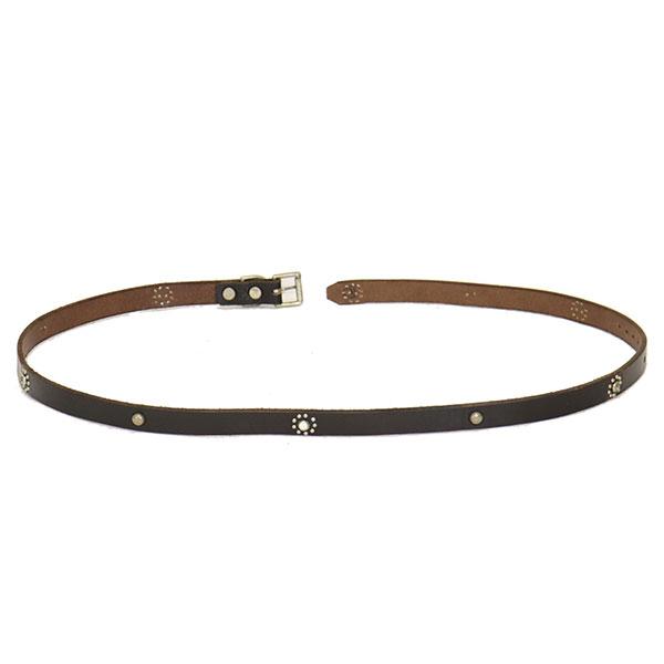 HTC(Hollywood Trading Company) Belt #Flower Stone 40 0.75インチ ベルト ブラックレザーxシルバースタッズxクリアストーンの画像