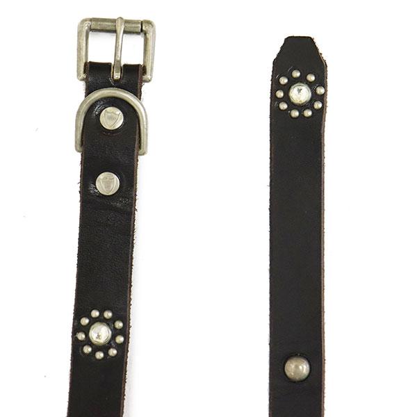 HTC(Hollywood Trading Company) Belt #Flower Stone 40 0.75インチ ベルト ブラックレザーxシルバースタッズxクリアストーンの画像