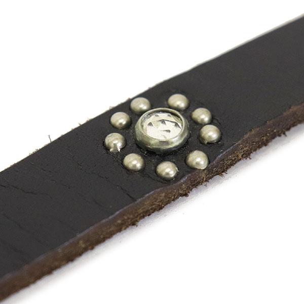 HTC(Hollywood Trading Company) Belt #Flower Stone 40 0.75インチ ベルト ブラックレザーxシルバースタッズxクリアストーンの画像