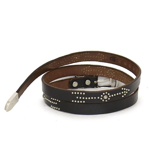 HTC(Hollywood Trading Company) Belt #Western Narrow BONE&ARROW Umbrella 0.75インチ ベルト ブラックレザーxシルバースタッズの画像