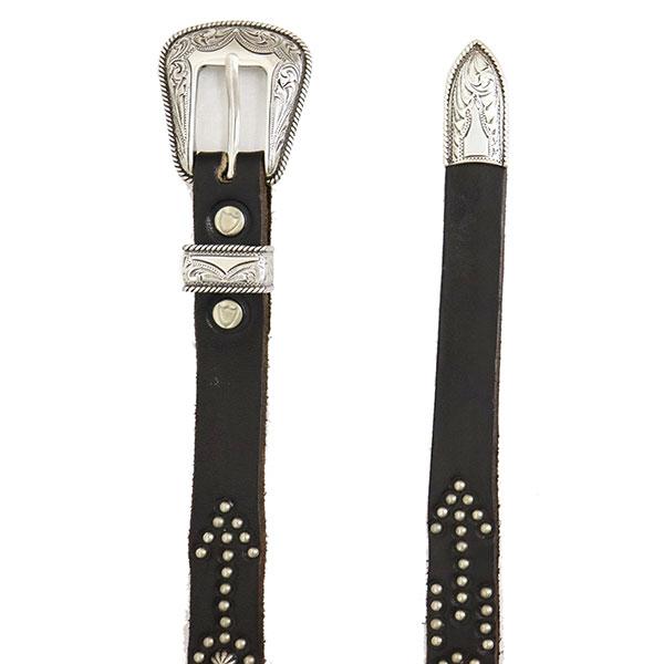 HTC(Hollywood Trading Company) Belt #Western Narrow BONE&ARROW Umbrella 0.75インチ ベルト ブラックレザーxシルバースタッズの画像