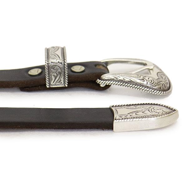 HTC(Hollywood Trading Company) Belt #Western Narrow BONE&ARROW Umbrella 0.75インチ ベルト ブラックレザーxシルバースタッズの画像