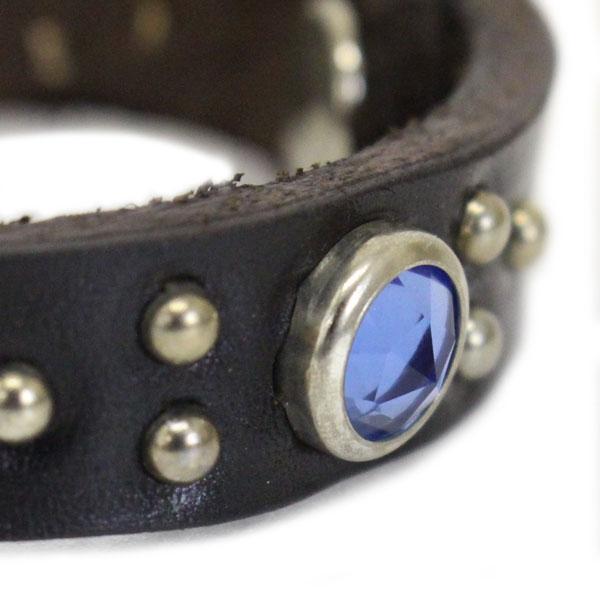 HTC(Hollywood Trading Company) Bracelet #B Studs Stone 0.5インチ ブレスレット ブラックレザーxシルバースタッズxラインストーン｜threewoodjapan｜04