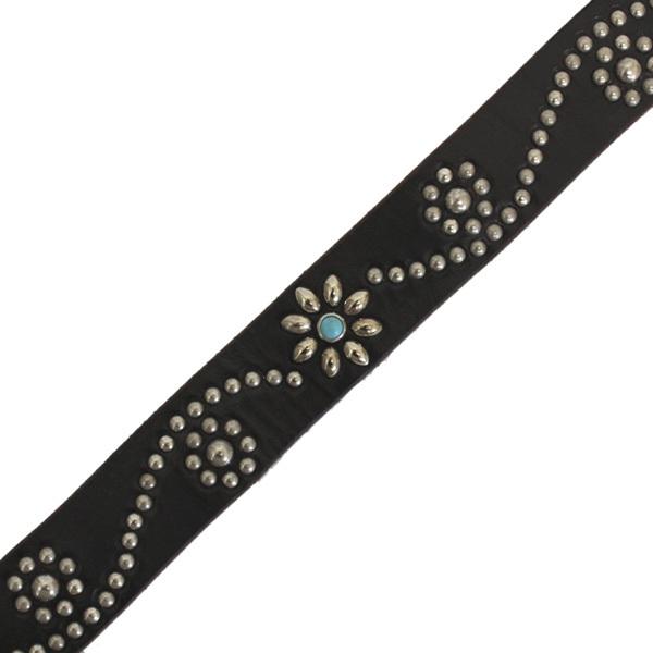 HTC(Hollywood Trading Company) #125 1.25 Turquoise with End 1.25インチ ベルト ブラックレザーxニッケルスタッズxターコイズの画像