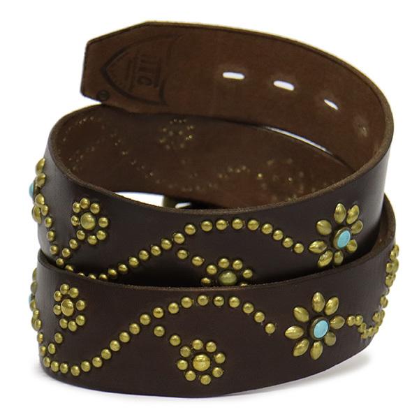 HTC (Hollywood Trading Company) Belt #125 Turquoise 1.75インチ レザーベルト ダークブラウンレザーxブラススタッズxターコイズの画像