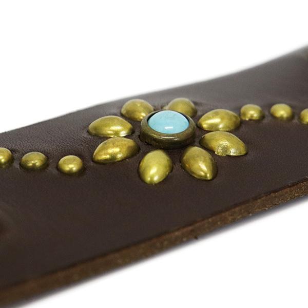 HTC (Hollywood Trading Company) Belt #125 Turquoise 1.75インチ レザーベルト ダークブラウンレザーxブラススタッズxターコイズの画像