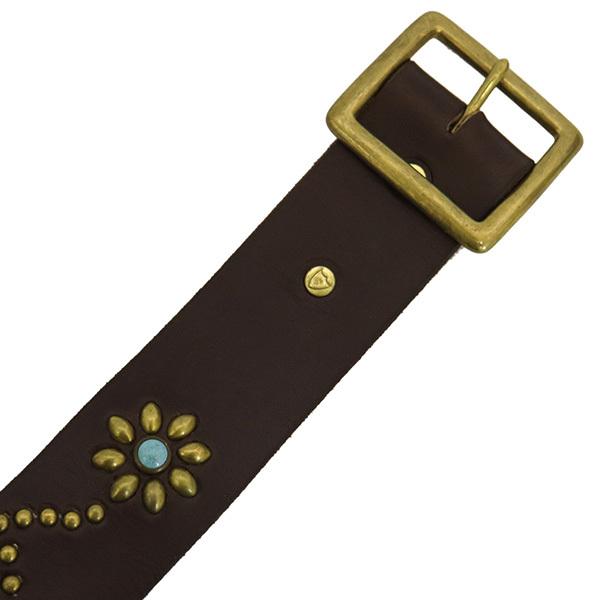 HTC (Hollywood Trading Company) Belt #125 Turquoise 1.75インチ レザーベルト ダークブラウンレザーxブラススタッズxターコイズの画像
