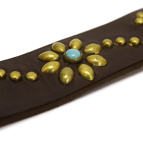 HTC(Hollywood Trading Company) #125 1.25 Turquoise with End 1.25インチ ベルト ダークブラウンレザーxブラススタッズxターコイズの画像