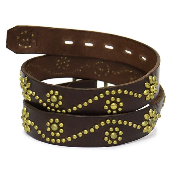 HTC(Hollywood Trading Company) Belt #24 1.25 with End 1.25インチ ベルト ダークブラウンレザーxブラススタッズの画像