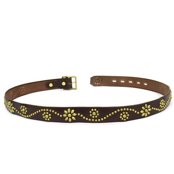 HTC(Hollywood Trading Company) Belt #24 1.25 with End 1.25インチ ベルト ダークブラウンレザーxブラススタッズの画像