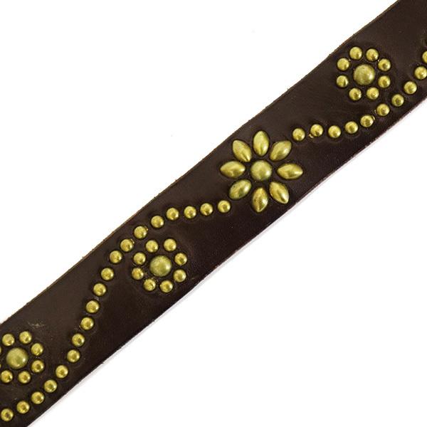 HTC(Hollywood Trading Company) Belt #24 1.25 with End 1.25インチ ベルト ダークブラウンレザーxブラススタッズの画像