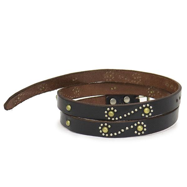 HTC(Hollywood Trading Company) Belt #S-Style Mix Studs 0.75インチ ベルト ブラックレザーxシルバースタッズxブラススタッズの画像