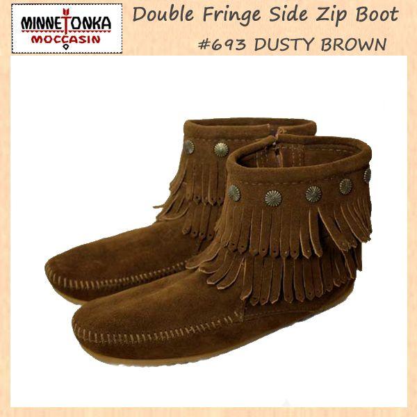 sale セール MINNETONKA(ミネトンカ)Double Fringe Side Zip Boot(ダブルフリンジ サイドジップブーツ)#693 DUSTY BROWN レディース MT033｜threewoodjapan