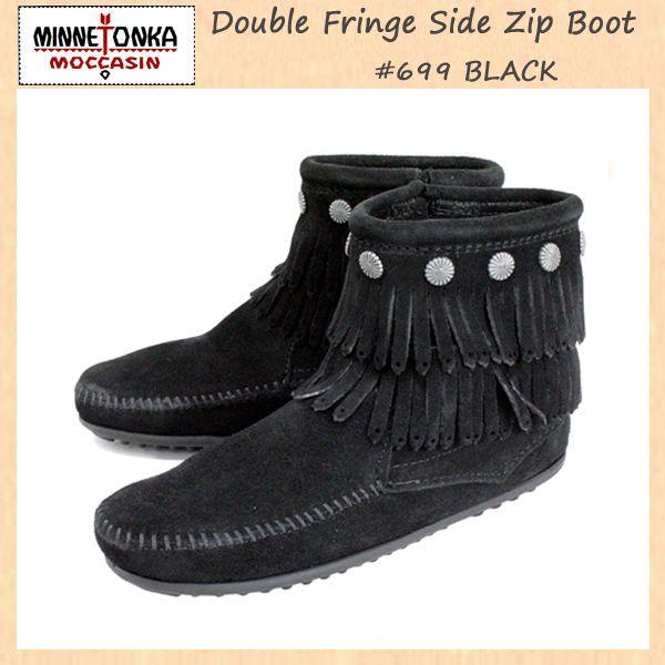 sale セール MINNETONKA(ミネトンカ)Double Fringe Side Zip Boot(ダブルフリンジ サイドジップブーツ)#699 BLACK レディース MT017｜threewoodjapan