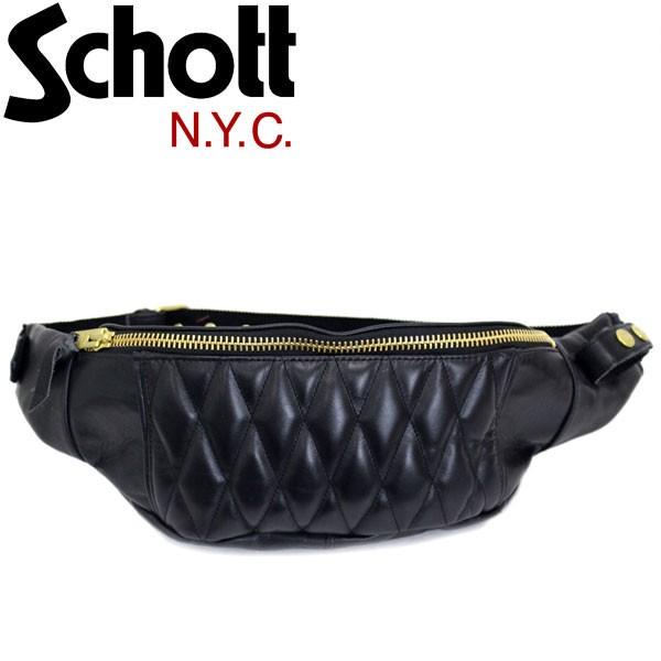 Schott (ショット) 3109023 PADDED BODY BAG パデッド レザーボディバッグ 08-BLACKxGOLD