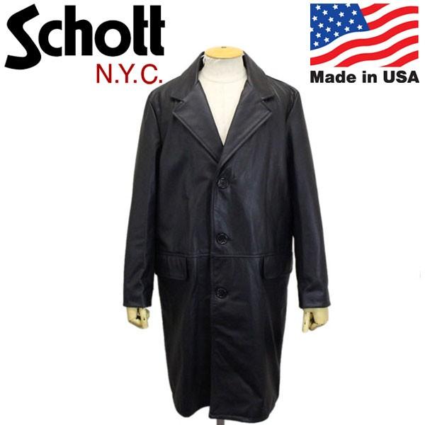 Schott (ショット) No.7582 568US LEATHER CHESTER LONG COAT レザー チェスター ロングコート アメリカ製 09BLACK｜threewoodjapan