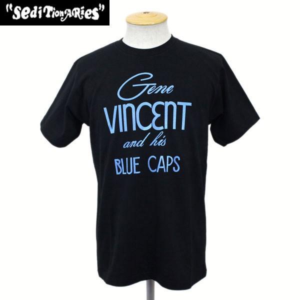 SEDITIONARIES by 666 (セディショナリーズ) GENE VINCENT (ジーンビンセント) Tシャツ ブラックxブルーラメ STO078｜threewoodjapan